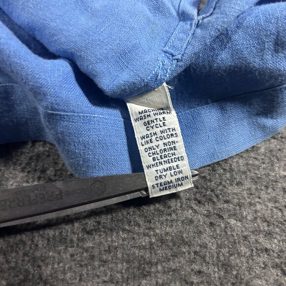 VTG Polo Ralph Lauren Shirt Mens L Caldwell Blue Loop Collar Linen Button Camp - Picture 8 of 9